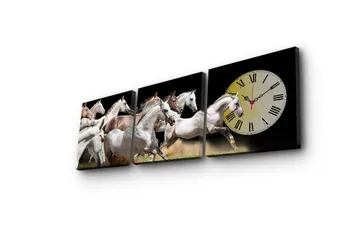 Dekorativ Canvasmålning med Klocka 3 Delar - Flerfärgad - Inredning - Väggdekor - Väggklocka & väggur