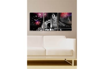 Dekorativ Canvasmålning med Klocka 3 Delar - Flerfärgad - Inredning - Väggdekor - Väggklocka & väggur