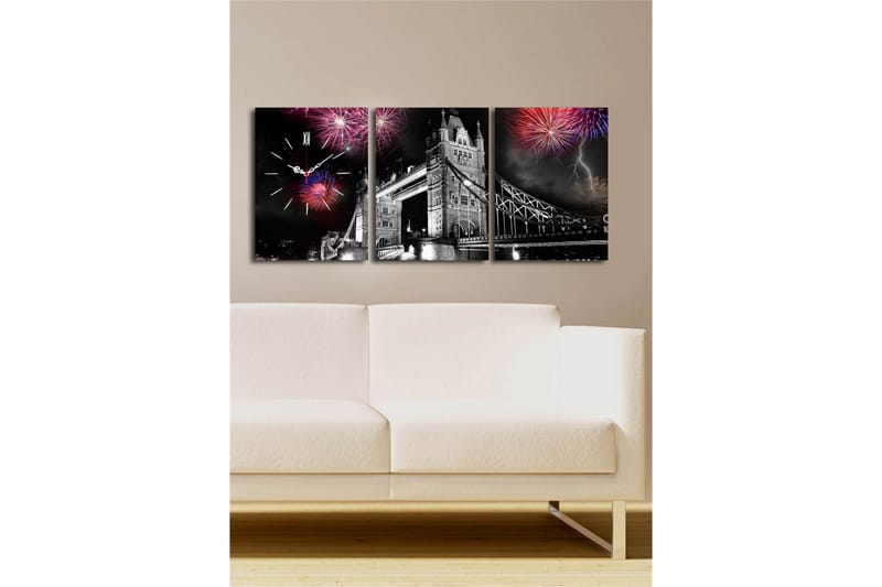 Dekorativ Canvasmålning med Klocka 3 Delar - Flerfärgad - Inredning - Väggdekor - Väggklocka & väggur