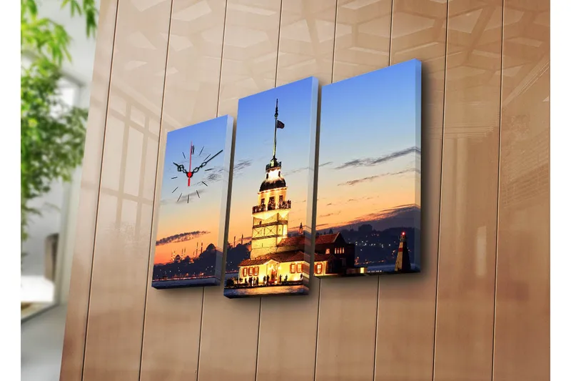 Dekorativ Canvasmålning med Klocka 3 Delar, Flerfärgad