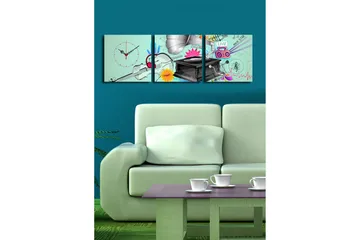 Dekorativ Canvasmålning med Klocka 3 Delar - Flerfärgad - Inredning - Väggdekor - Väggklocka & väggur