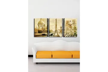 Dekorativ Canvasmålning med Klocka 3 Delar - Flerfärgad - Inredning - Väggdekor - Väggklocka & väggur