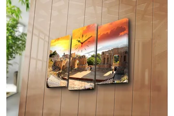 Dekorativ Canvasmålning med Klocka 3 Delar - Flerfärgad - Inredning - Väggdekor - Väggklocka & väggur