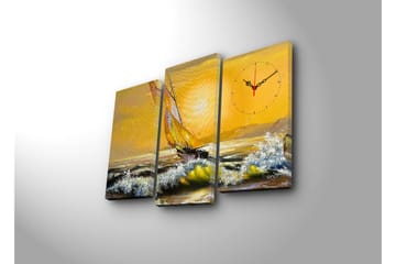 Dekorativ Canvasmålning med Klocka 3 Delar - Flerfärgad - Inredning - Väggdekor - Väggklocka & väggur