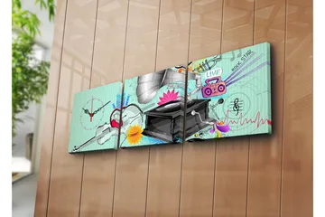 Dekorativ Canvasmålning med Klocka 3 Delar - Flerfärgad - Inredning - Väggdekor - Väggklocka & väggur