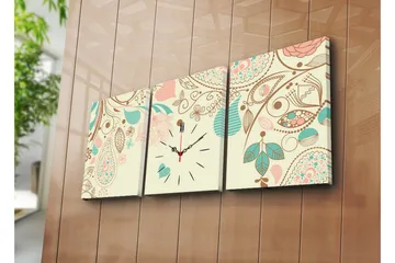 Dekorativ Canvasmålning med Klocka 3 Delar - Flerfärgad - Inredning - Väggdekor - Väggklocka & väggur