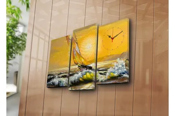 Dekorativ Canvasmålning med Klocka 3 Delar - Flerfärgad - Inredning - Väggdekor - Väggklocka & väggur