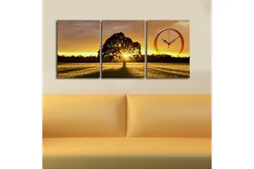 Dekorativ Canvasmålning med Klocka 3 Delar - Flerfärgad - Inredning - Väggdekor - Väggklocka & väggur