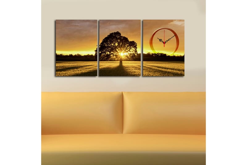 Dekorativ Canvasmålning med Klocka 3 Delar - Flerfärgad - Inredning - Väggdekor - Väggklocka & väggur