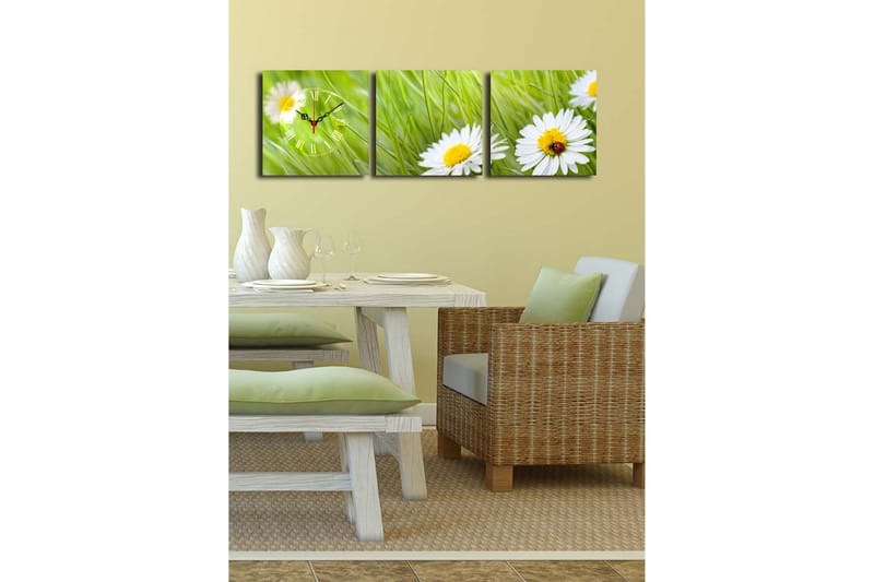 Dekorativ Canvasmålning med Klocka 3 Delar - Flerfärgad - Inredning - Väggdekor - Väggklocka & väggur