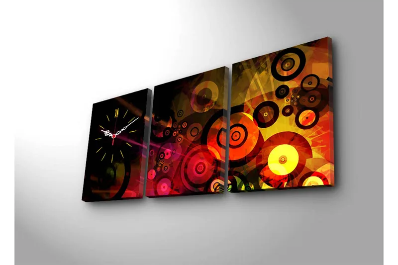 Dekorativ Canvasmålning med Klocka 3 Delar - Flerfärgad - Inredning - Väggdekor - Väggklocka & väggur