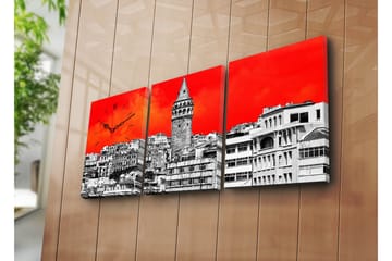 Dekorativ Canvasmålning med Klocka 3 Delar - Flerfärgad - Inredning - Väggdekor - Väggklocka & väggur