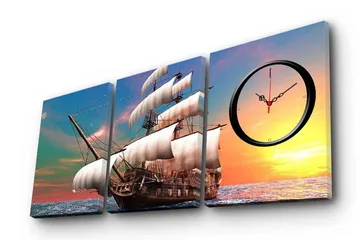 Dekorativ Canvasmålning med Klocka 3 Delar - Flerfärgad - Inredning - Väggdekor - Väggklocka & väggur