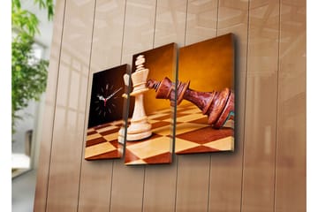 Dekorativ Canvasmålning med Klocka 3 Delar - Flerfärgad - Inredning - Väggdekor - Väggklocka & väggur