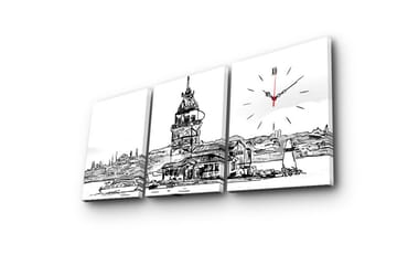 Dekorativ Canvasmålning med Klocka 3 Delar - Flerfärgad - Inredning - Väggdekor - Väggklocka & väggur