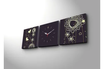 Dekorativ Canvasmålning med Klocka 3 Delar - Flerfärgad - Inredning - Väggdekor - Väggklocka & väggur