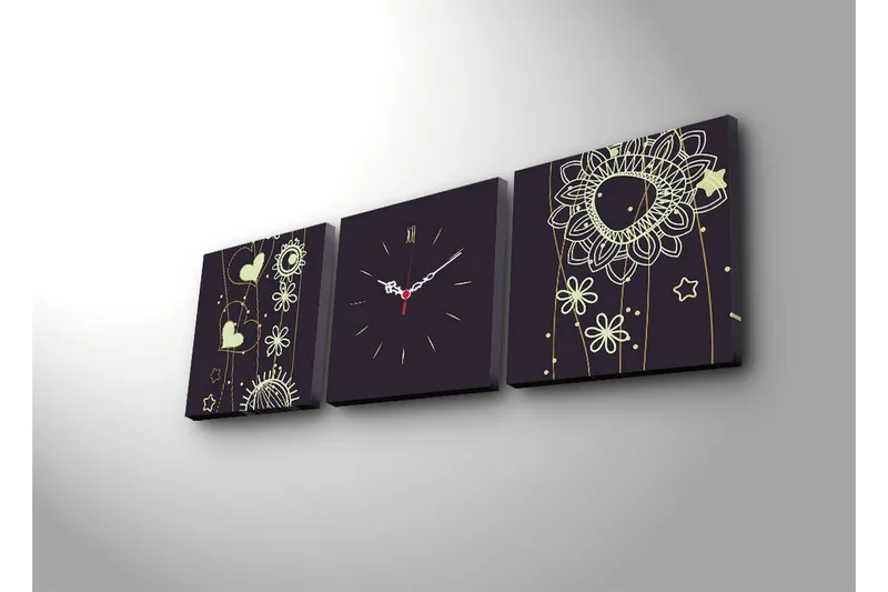 Dekorativ Canvasmålning med Klocka 3 Delar - Flerfärgad - Inredning - Väggdekor - Väggklocka & väggur