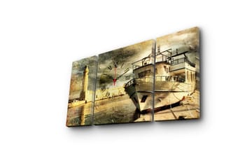 Dekorativ Canvasmålning med Klocka 3 Delar - Flerfärgad - Inredning - Väggdekor - Väggklocka & väggur