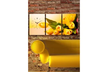 Dekorativ Canvasmålning med Klocka 3 Delar - Flerfärgad - Inredning - Väggdekor - Väggklocka & väggur