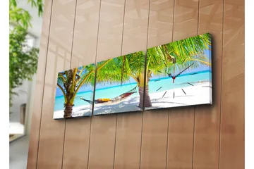 Dekorativ Canvasmålning med Klocka 3 Delar - Flerfärgad - Inredning - Väggdekor - Väggklocka & väggur