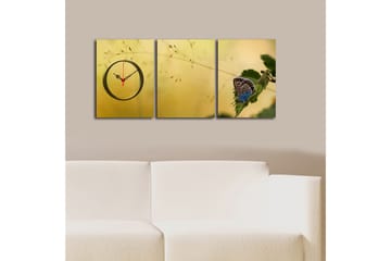 Dekorativ Canvasmålning med Klocka 3 Delar - Flerfärgad - Inredning - Väggdekor - Väggklocka & väggur