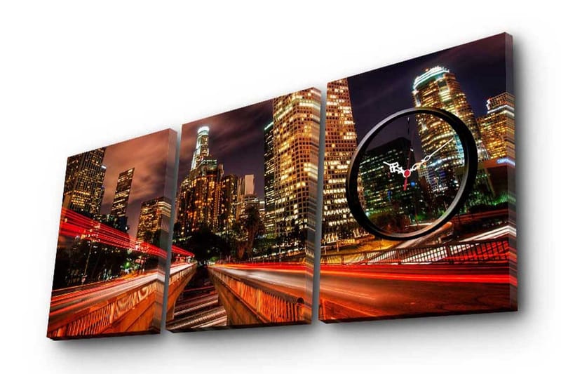 Dekorativ Canvasmålning med Klocka 3 Delar, Flerfärgad