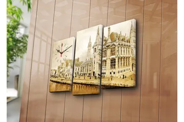 Dekorativ Canvasmålning med Klocka 3 Delar - Flerfärgad - Inredning - Väggdekor - Väggklocka & väggur