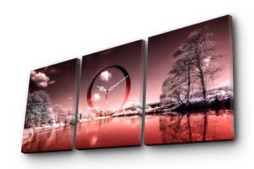 Dekorativ Canvasmålning med Klocka 3 Delar - Flerfärgad - Inredning - Väggdekor - Väggklocka & väggur