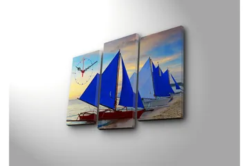 Dekorativ Canvasmålning med Klocka 3 Delar - Flerfärgad - Inredning - Väggdekor - Väggklocka & väggur