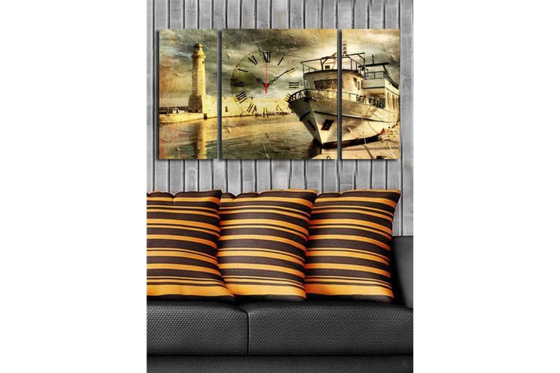 Dekorativ Canvasmålning med Klocka 3 Delar - Flerfärgad - Inredning - Väggdekor - Väggklocka & väggur