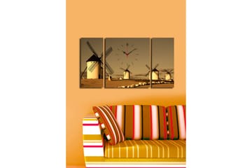 Dekorativ Canvasmålning med Klocka 3 Delar - Flerfärgad - Inredning - Väggdekor - Väggklocka & väggur