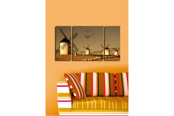 Dekorativ Canvasmålning med Klocka 3 Delar - Flerfärgad - Inredning - Väggdekor - Väggklocka & väggur