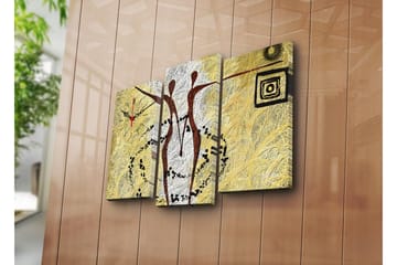 Dekorativ Canvasmålning med Klocka 3 Delar - Flerfärgad - Inredning - Väggdekor - Väggklocka & väggur