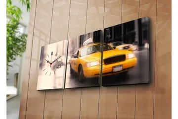 Dekorativ Canvasmålning med Klocka 3 Delar - Flerfärgad - Inredning - Väggdekor - Väggklocka & väggur