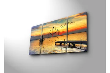 Dekorativ Canvasmålning med Klocka 3 Delar - Flerfärgad - Inredning - Väggdekor - Väggklocka & väggur