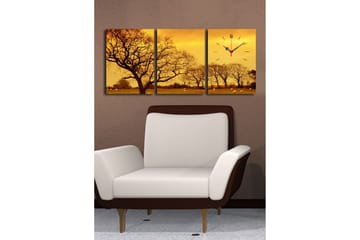 Dekorativ Canvasmålning med Klocka 3 Delar - Flerfärgad - Inredning - Väggdekor - Väggklocka & väggur