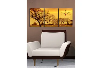 Dekorativ Canvasmålning med Klocka 3 Delar - Flerfärgad - Inredning - Väggdekor - Väggklocka & väggur