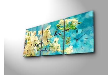 Dekorativ Canvasmålning med Klocka 3 Delar - Flerfärgad - Inredning - Väggdekor - Väggklocka & väggur