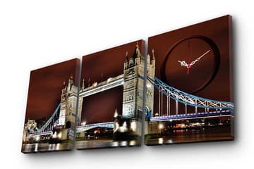 Dekorativ Canvasmålning med Klocka 3 Delar - Flerfärgad - Inredning - Väggdekor - Väggklocka & väggur