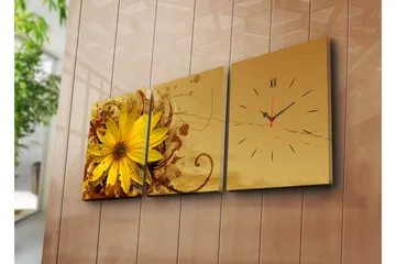 Dekorativ Canvasmålning med Klocka 3 Delar - Flerfärgad - Inredning - Väggdekor - Väggklocka & väggur