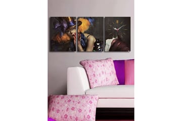 Dekorativ Canvasmålning med Klocka 3 Delar - Flerfärgad - Inredning - Väggdekor - Väggklocka & väggur