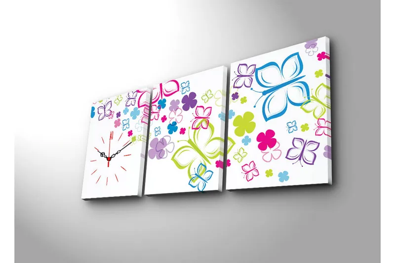 Dekorativ Canvasmålning med Klocka 3 Delar - Flerfärgad - Inredning - Väggdekor - Väggklocka & väggur