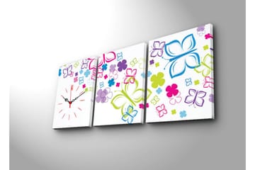 Dekorativ Canvasmålning med Klocka 3 Delar - Flerfärgad - Inredning - Väggdekor - Väggklocka & väggur