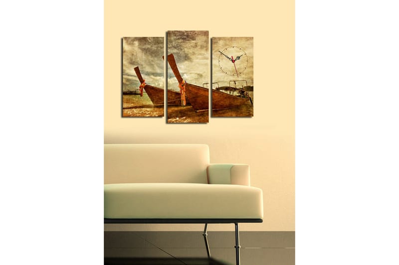 Dekorativ Canvasmålning med Klocka 3 Delar - Flerfärgad - Inredning - Väggdekor - Väggklocka & väggur