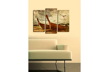 Dekorativ Canvasmålning med Klocka 3 Delar - Flerfärgad - Inredning - Väggdekor - Väggklocka & väggur