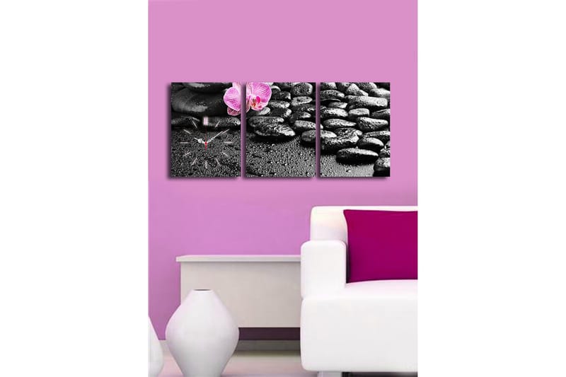 Dekorativ Canvasmålning med Klocka 3 Delar - Flerfärgad - Inredning - Väggdekor - Väggklocka & väggur