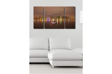 Dekorativ Canvasmålning med Klocka 3 Delar - Flerfärgad - Inredning - Väggdekor - Väggklocka & väggur