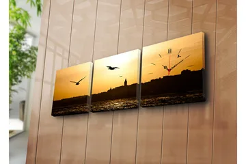 Dekorativ Canvasmålning med Klocka 3 Delar - Flerfärgad - Inredning - Väggdekor - Väggklocka & väggur