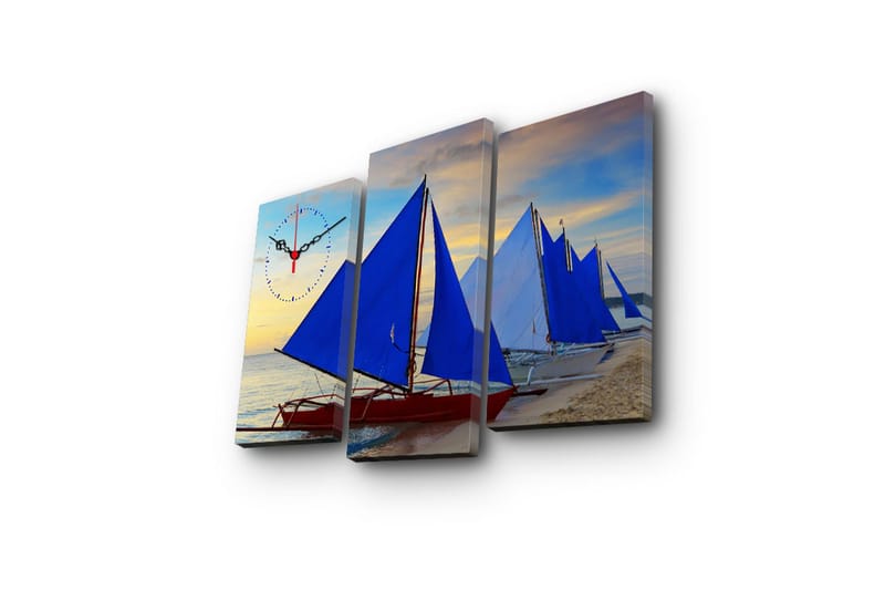 Dekorativ Canvasmålning med Klocka 3 Delar - Flerfärgad - Inredning - Väggdekor - Väggklocka & väggur