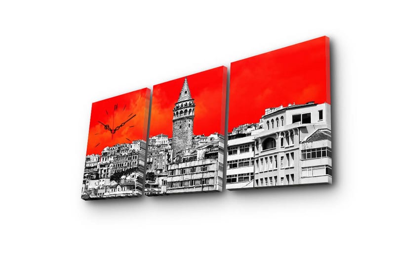 Dekorativ Canvasmålning med Klocka 3 Delar - Flerfärgad - Inredning - Väggdekor - Väggklocka & väggur